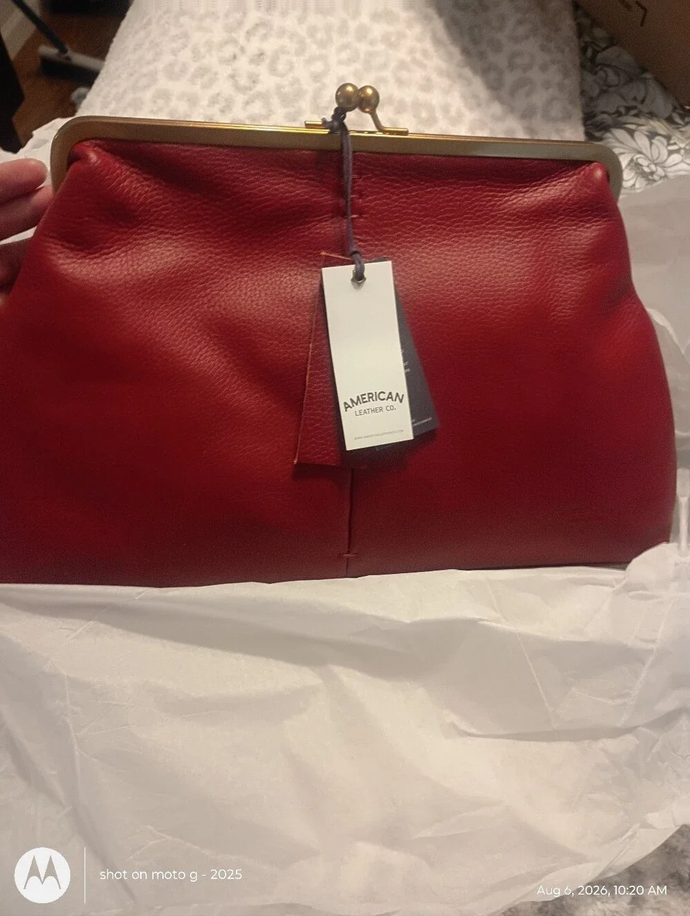 American Leather Grace Oversized Kisslock Clutch Claret